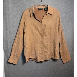 Lemon Grass Studio Button Front Blouse Women's Medium Brown Textured Career Top